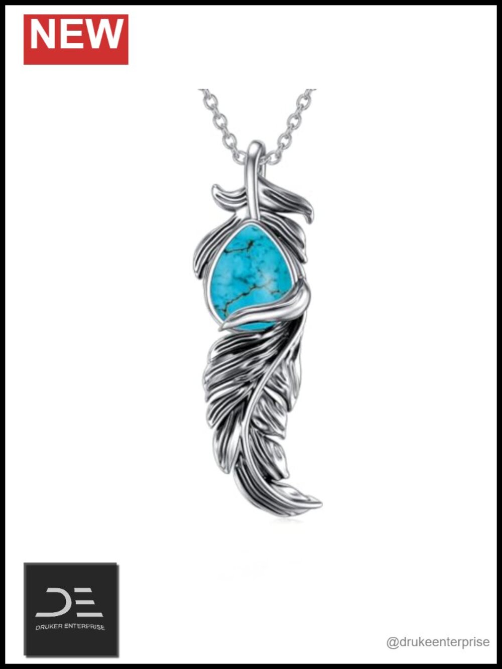 925 Sterling Silver Turquoise Feather Pendant Necklace Women